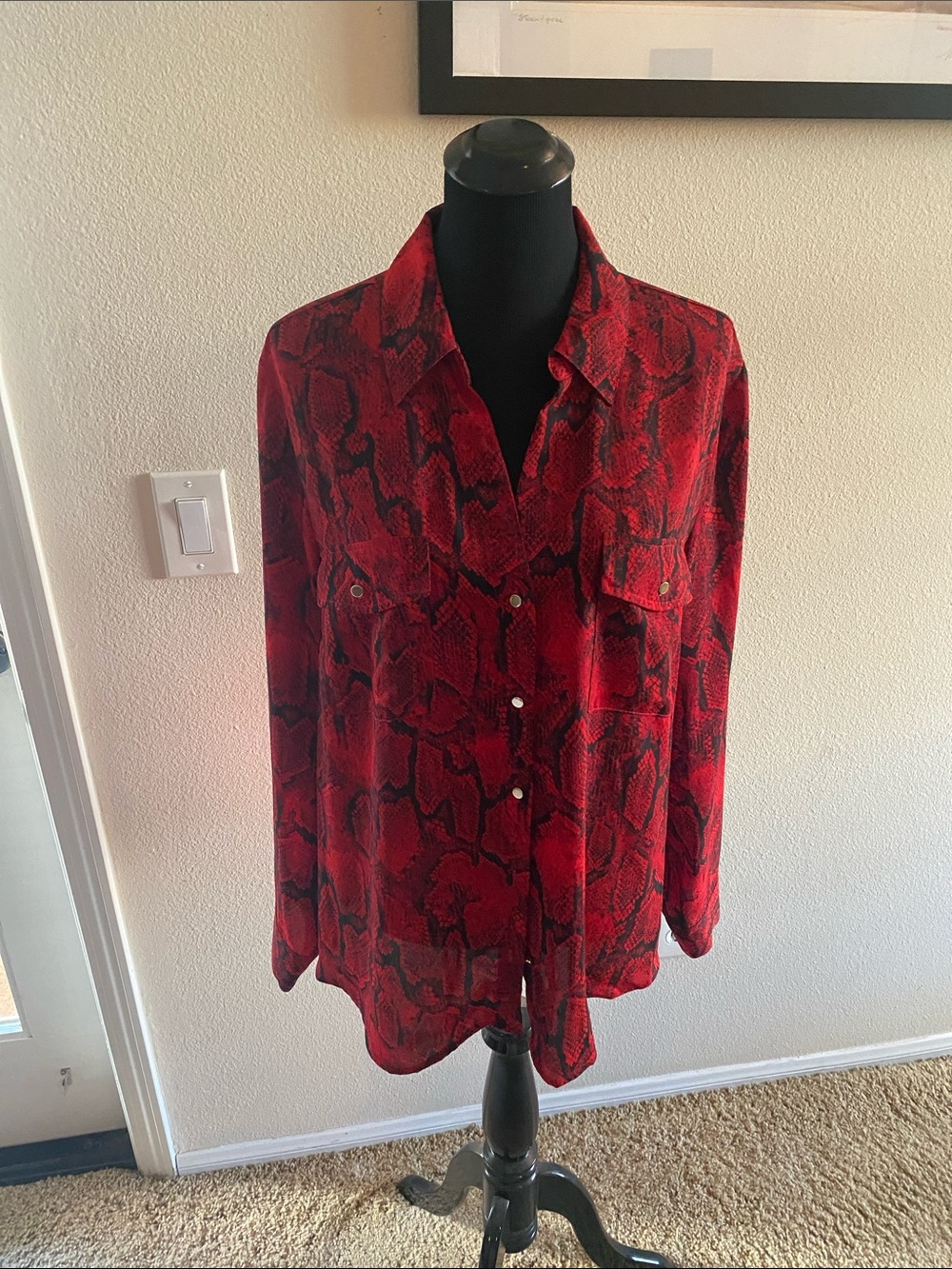 INC Red Snake Print Button-Front Blouse